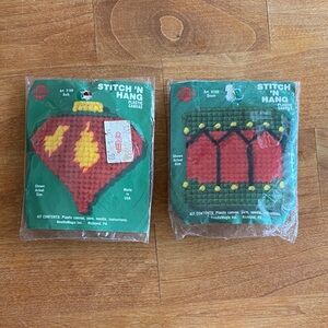 NWT Set of 2 Vintage Stitch 'N Hang Christmas Ornament Kits Ornament and Drum